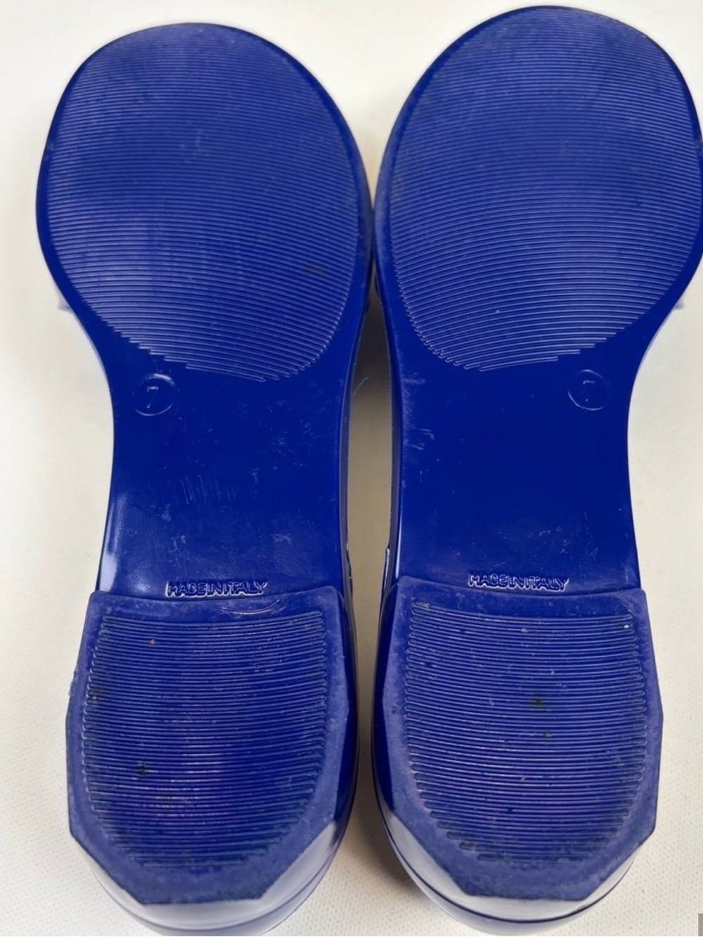 SALVATORE FERRAGAMO BLUE JELLY LACE BOW PEEP TOE FLATS SIZE 7 - Picture 3 of 3